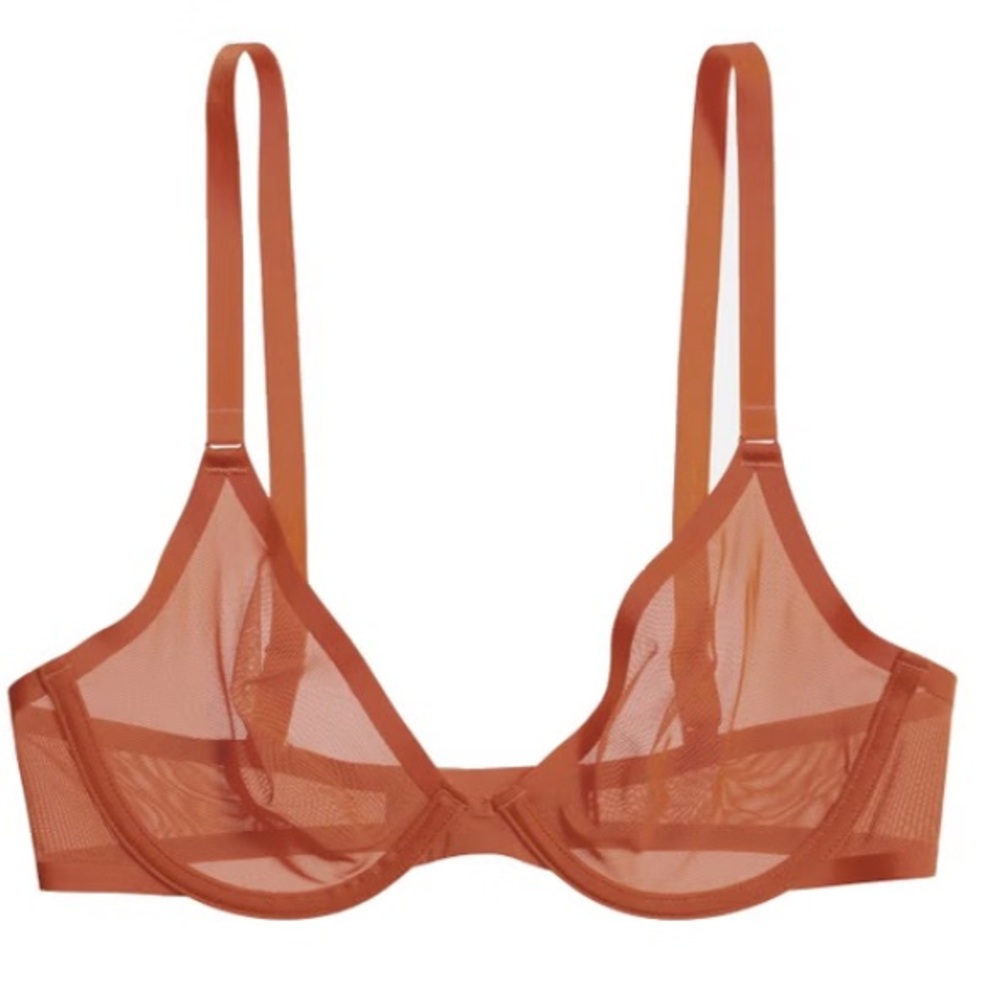 Brand New CUUP The Plunge Mesh Bra Underwire Clay Sheer Net Underwire Bralette